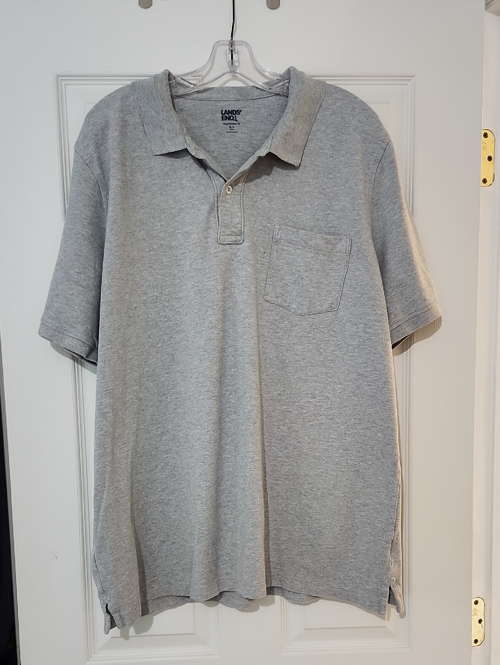 Lands End Polo 2 Button Placket Chest Pocket In Heather Grey XL